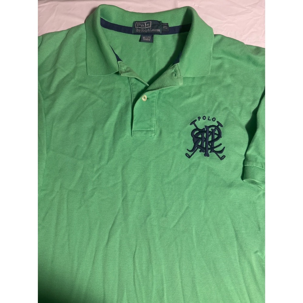 Polo Ralph Lauren Mens Green‎ Pique Cotton Crest Logo Polo Shirt XL Short Sleeve